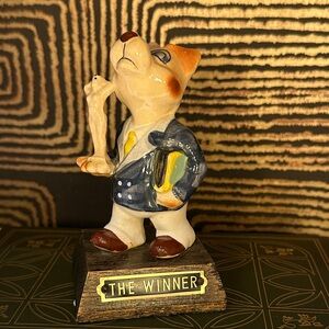 Ceramic Dog Figurine with Trophy